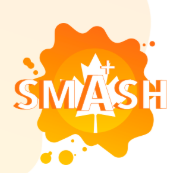 A logo with a white text for the Smash language learning website.